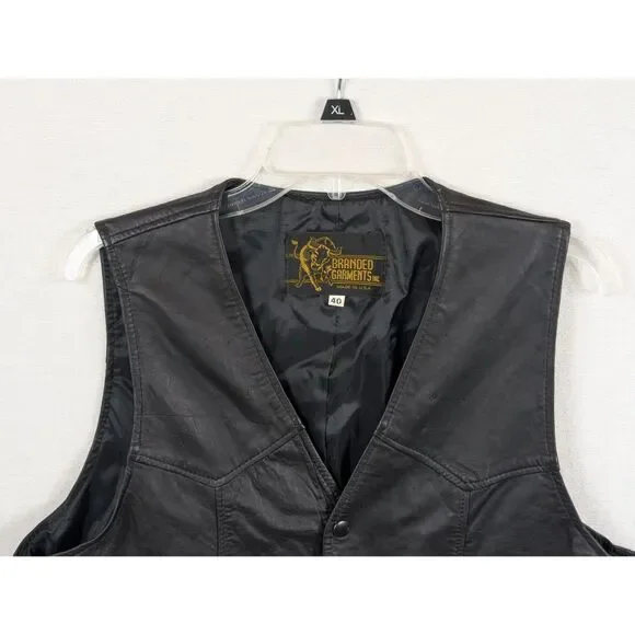 Vintage Branded Garments Inc. Leather Motorcycle/Biker Vest Size 40 - Picture 2 of 10